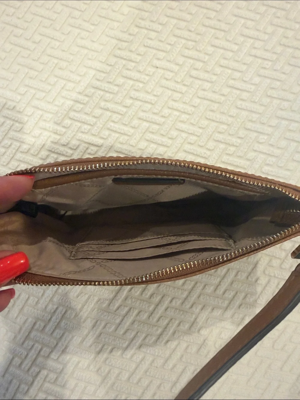 Michael Kors Caramel Pebbled Leather Wristlet Clutch with Gold Hardware